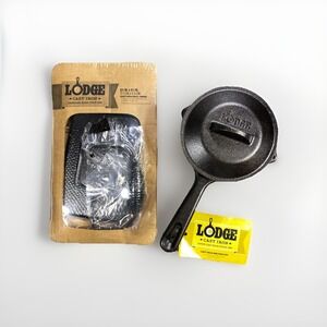 Lodge Pre-Seasoned Cast Iron Lot of 2 Double Spout Melting Pot Grill Press NEW